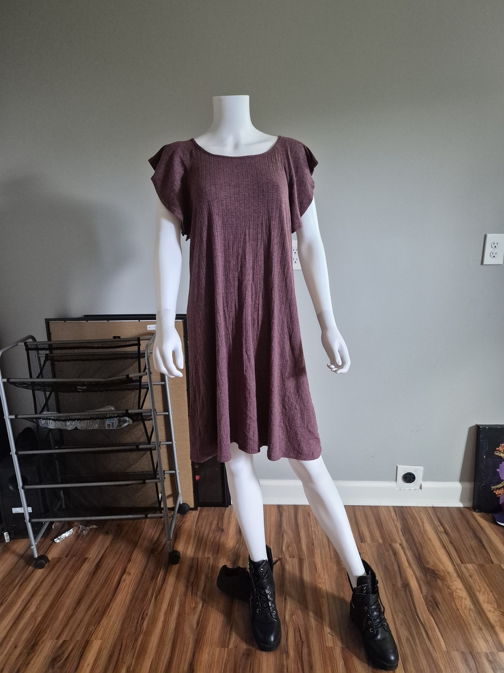 Casual Mauve Short-Sleeve A-Line Mini Dress
